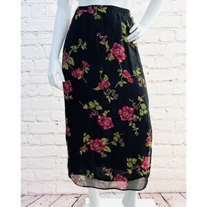 VTG BICE Petite Women's Size 4  Black Floral Skirt